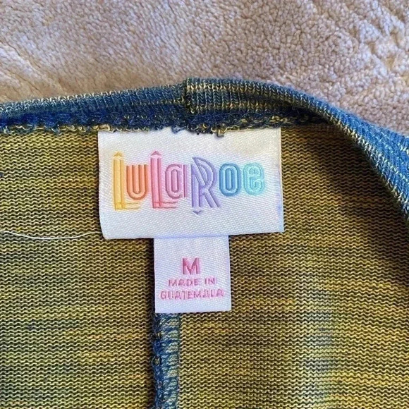 LuLaRoe Open Front High Low Cardigan Shrug.  Blue & Yellow Stripe, Size Medium. - Picture 7 of 12